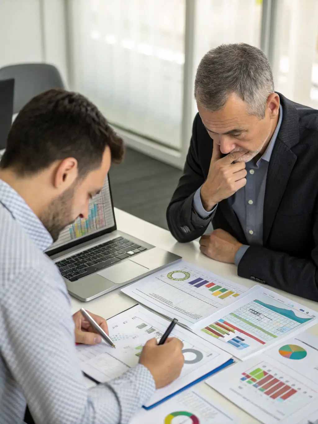 A consultant presenting a detailed business valuation report to a business owner, explaining the key factors influencing the valuation.